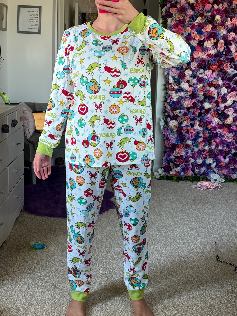 Women’s Dr. Seuss Print Long Sleeve Pajama Set - Lime Trim